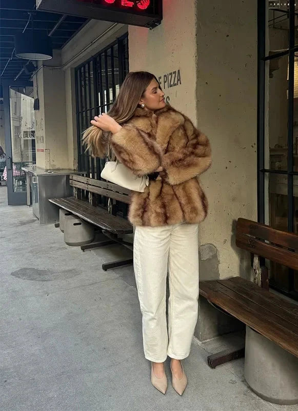 Women's Luxe Brown Faux Fur Oversized Coat - photo 4