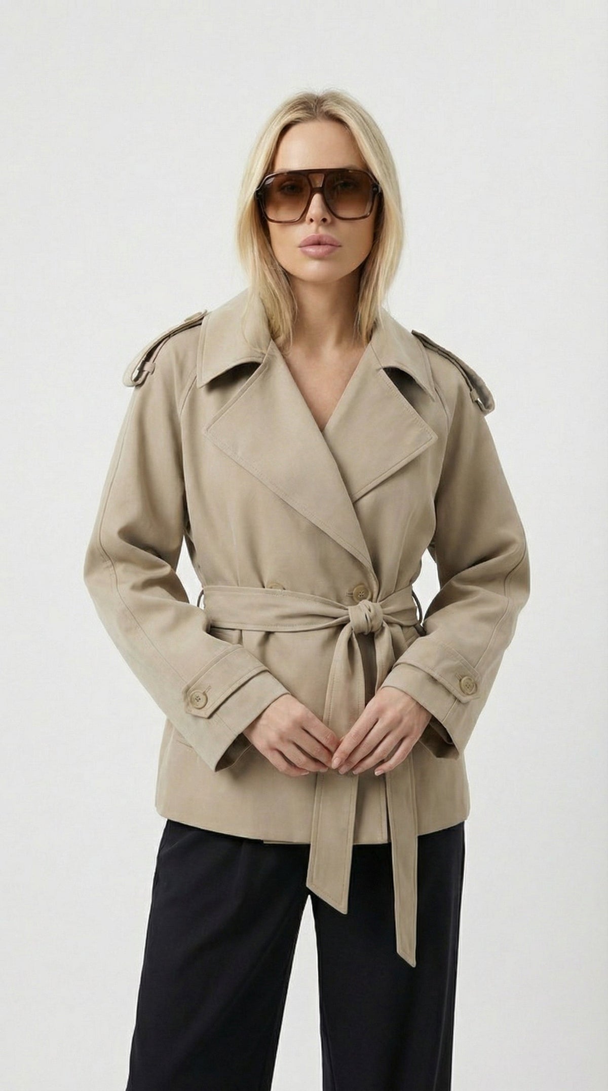 Women's Short Belted Khaki Trench Coat - photo 1