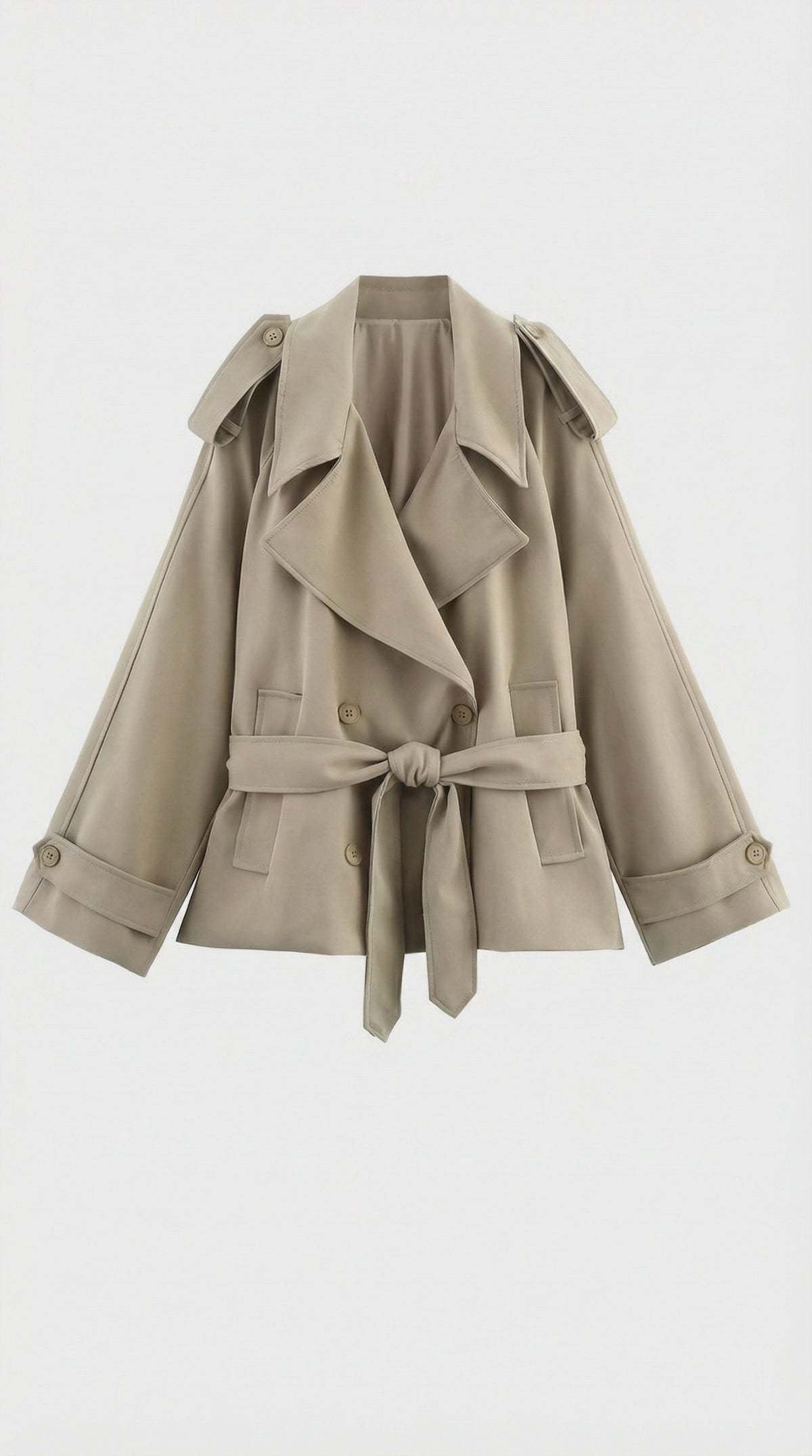 Women's Short Belted Khaki Trench Coat - photo 3