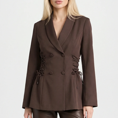 Brown Women's Side Lace Up Tailored Brown Blazer