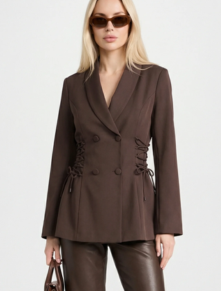 Brown Women's Side Lace Up Tailored Brown Blazer