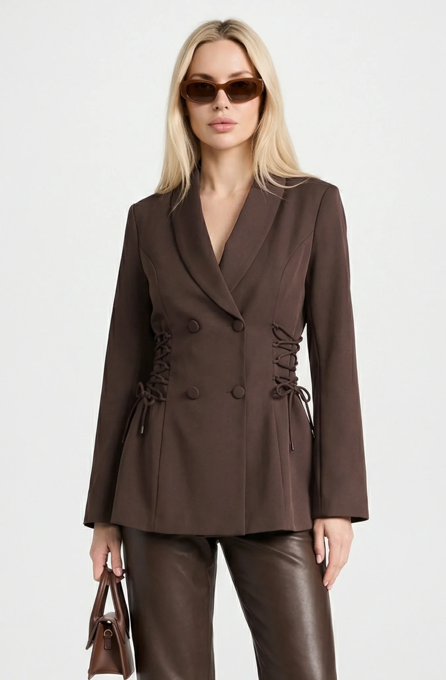 Brown Women's Side Lace Up Tailored Brown Blazer
