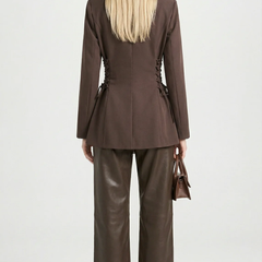 Women's Side Lace Up Tailored Brown Blazer - photo 1