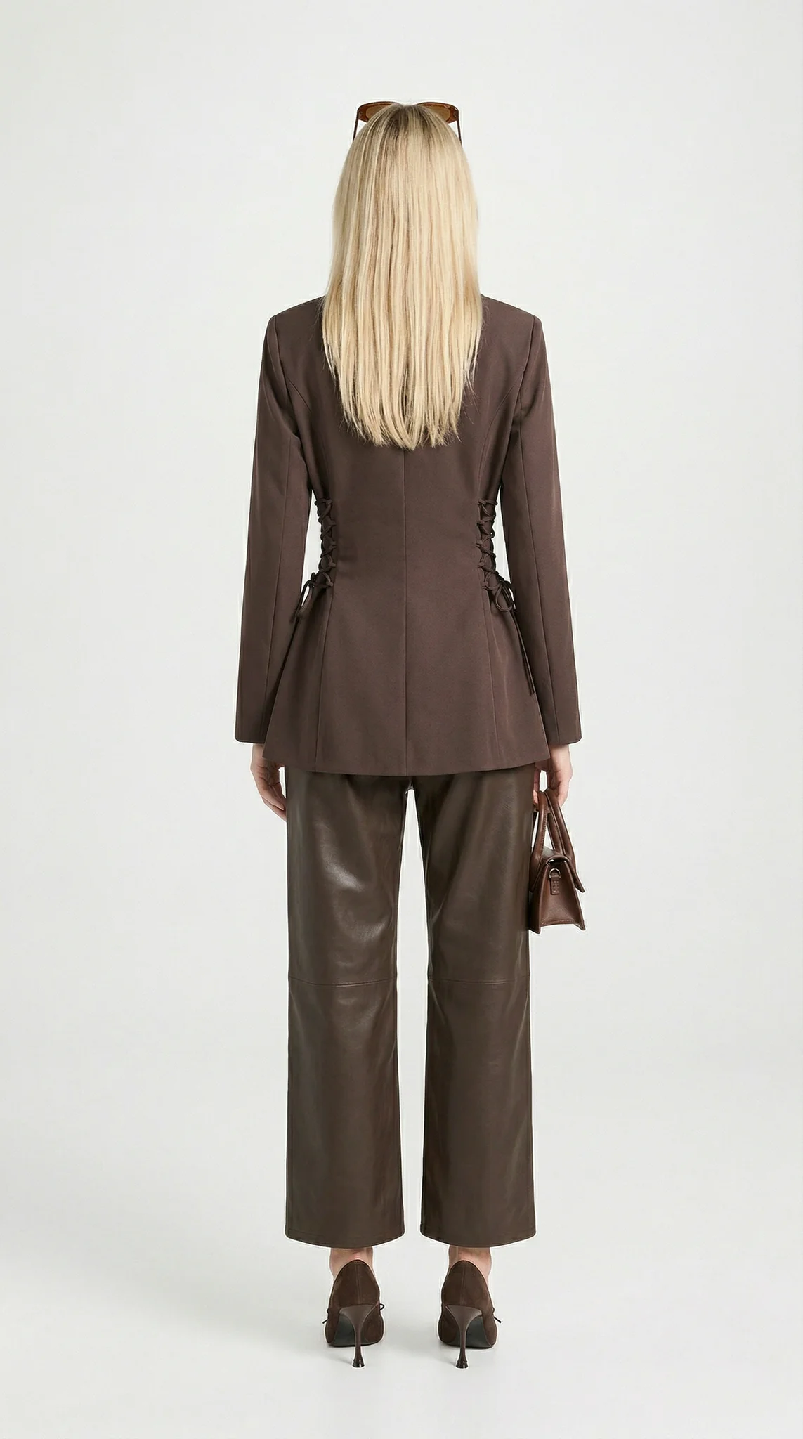 Women's Side Lace Up Tailored Brown Blazer - photo 1