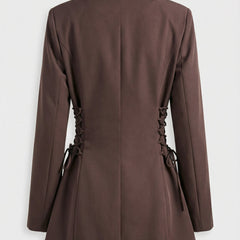 Women's Side Lace Up Tailored Brown Blazer - photo 3