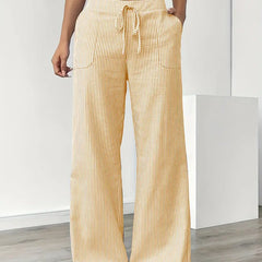 Yellow Karina | Striped Wide-Leg Pants for Women | Smart Casual