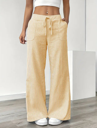 Yellow Karina | Striped Wide-Leg Pants for Women | Smart Casual