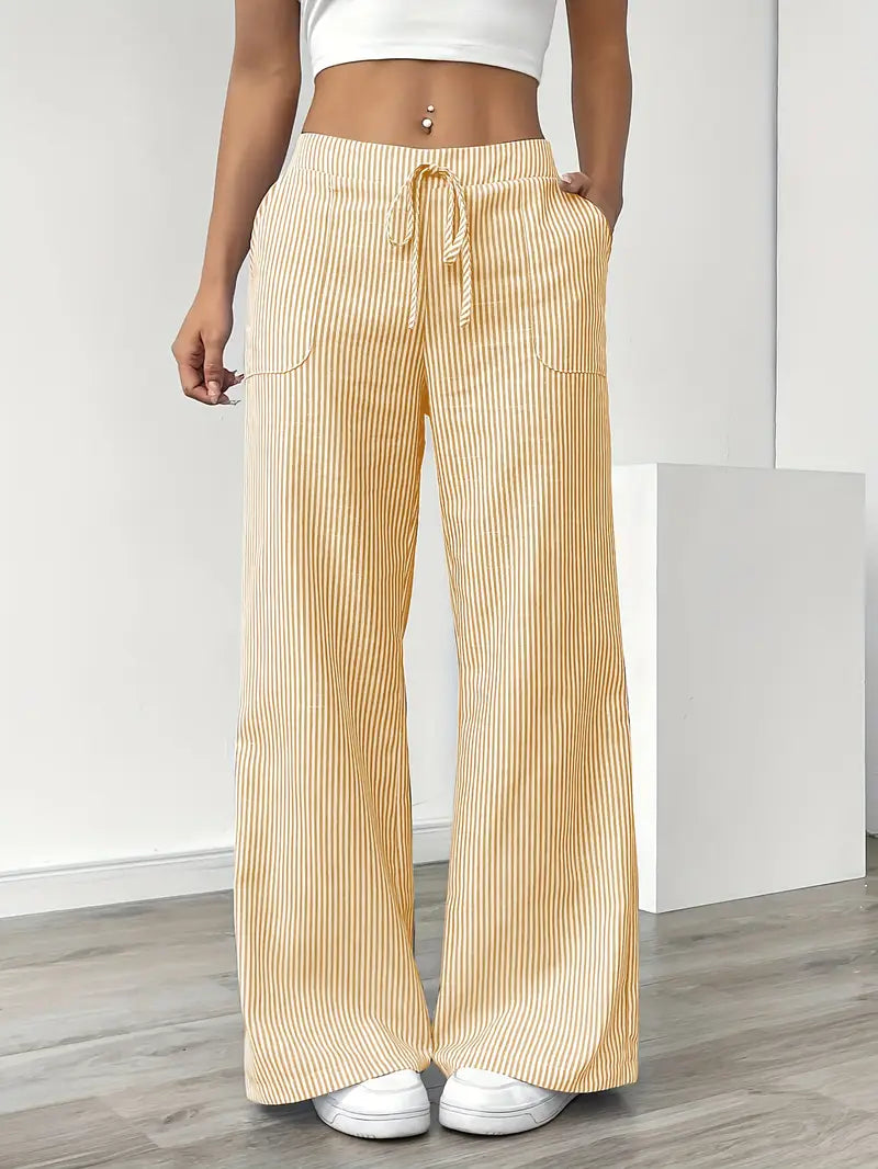 Yellow Karina | Striped Wide-Leg Pants for Women | Smart Casual