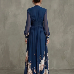 Ziva Pleated Sheer Sleeves Maxi Dress - back