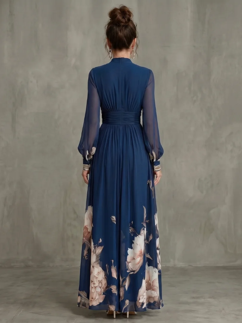 Ziva Pleated Sheer Sleeves Maxi Dress - back