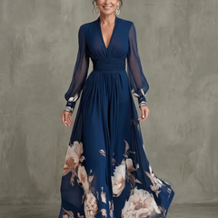 Ziva Pleated Sheer Sleeves Maxi Dress - front