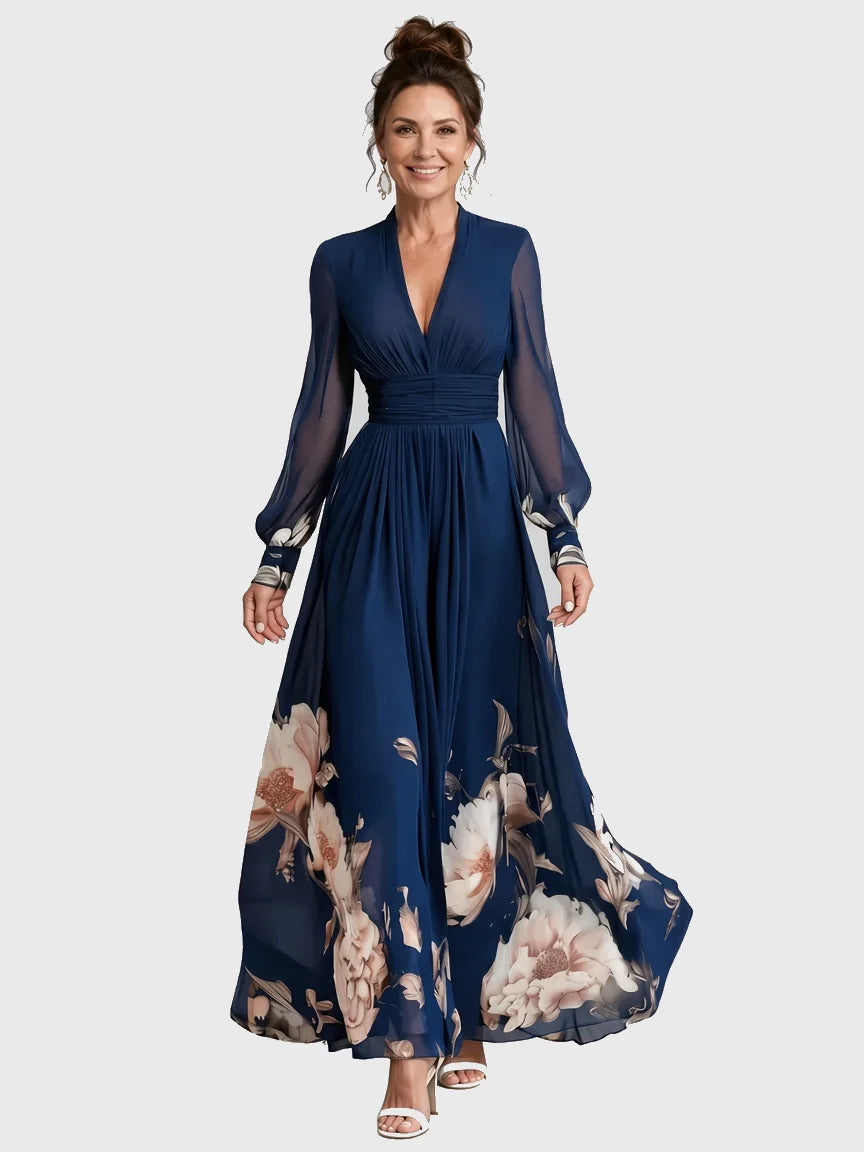 Ziva | Pleated Sheer Sleeves Maxi Dress