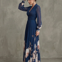 Ziva Pleated Sheer Sleeves Maxi Dress - side
