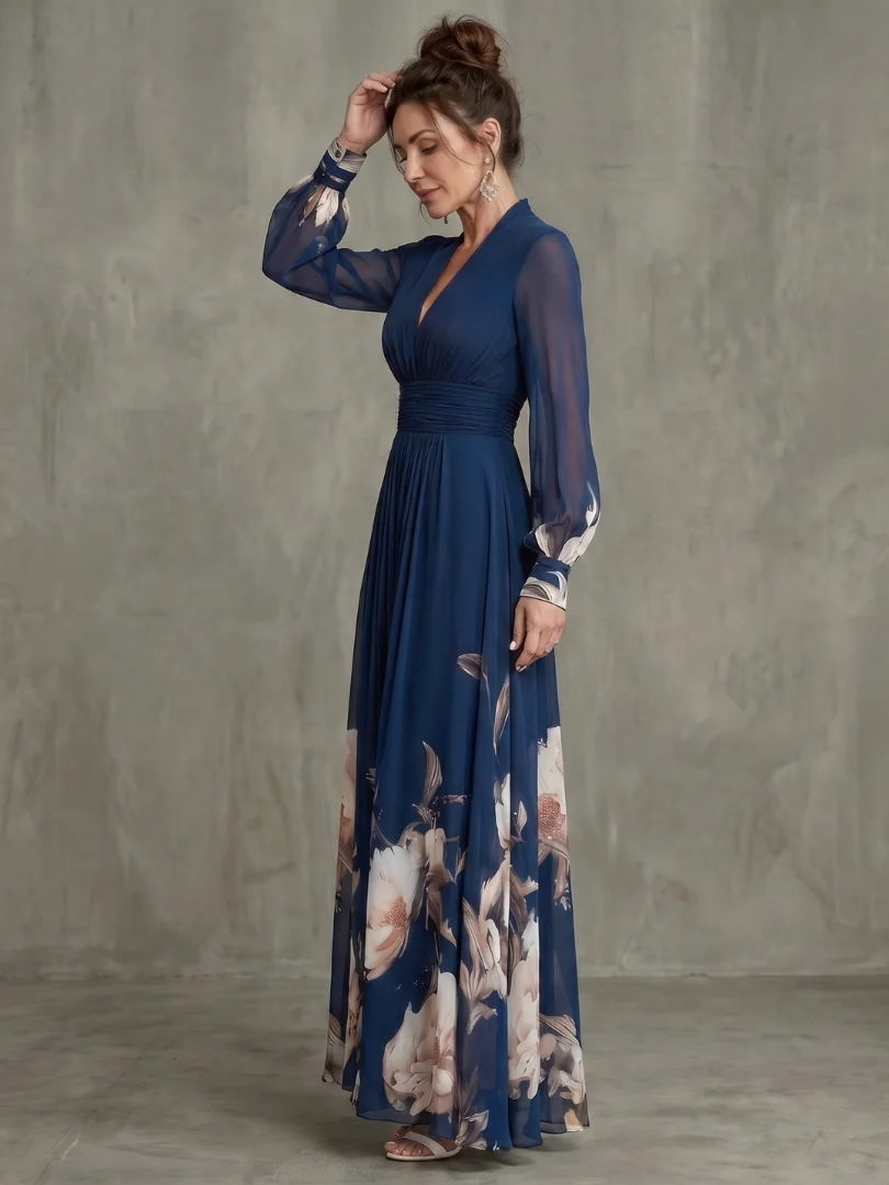 Ziva Pleated Sheer Sleeves Maxi Dress - side