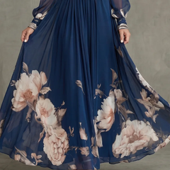 Ziva Pleated Sheer Sleeves Maxi Dress - skirt detail
